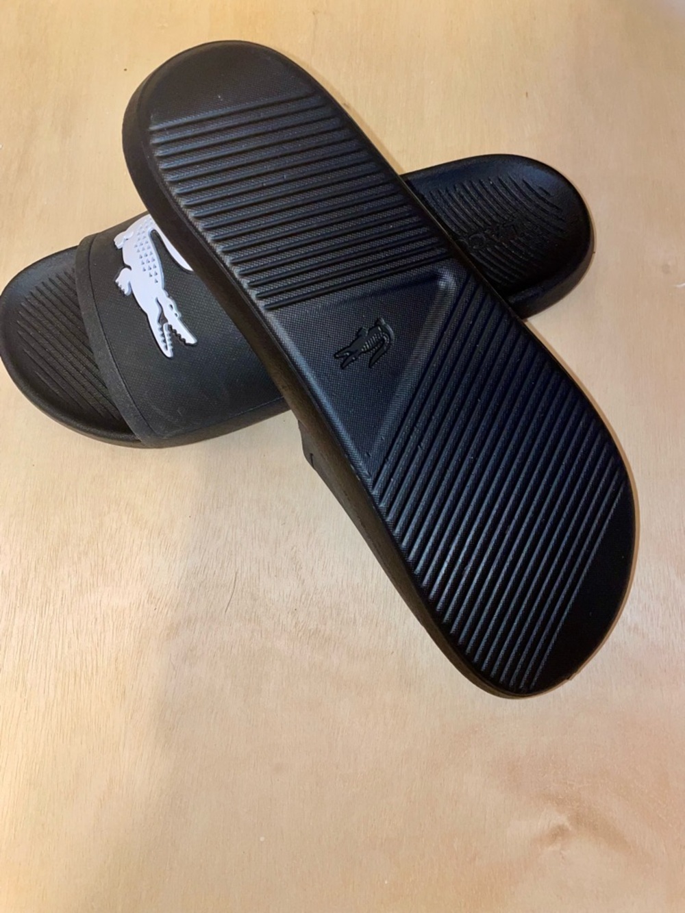 Lacoste Black Slides with White Crocodile Logo Size 10 - Picture 5 of 9